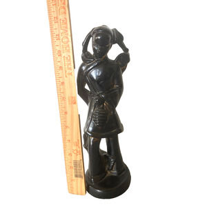 Mid Century Modern Chinese Figurine Asian Statue Black Pottery Female 12" Signed